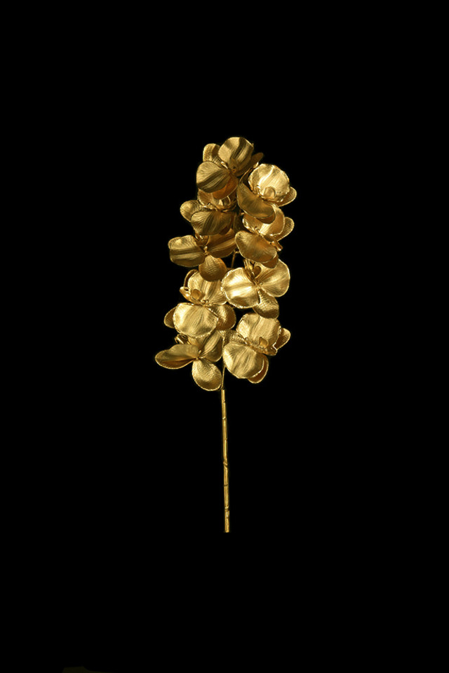 FLOWER FLOWERS ARTIFICIAL ARTIFICIALS SPRAY SPRAYS SPRAIE STEM STEMS GOLD GOLDS SOLID SOLIDS PHALAENOPSIS PHALAENOPSI PHALAENOPSES PHALAENOPSE ORCHID ORCHIDS Gold metallic brass  